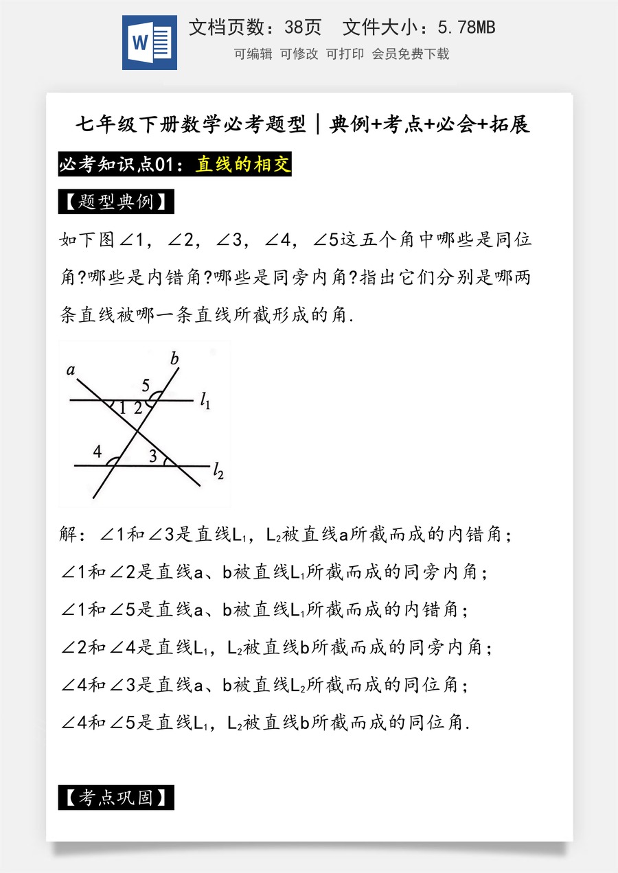 初中七年级下册数学-2024–2025学年人教版七年级数学下册考点总结.docx